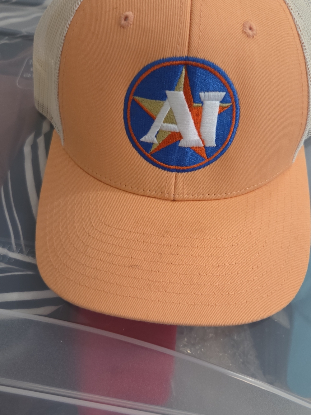 Embroidered Star  Hat in Peach and Cream